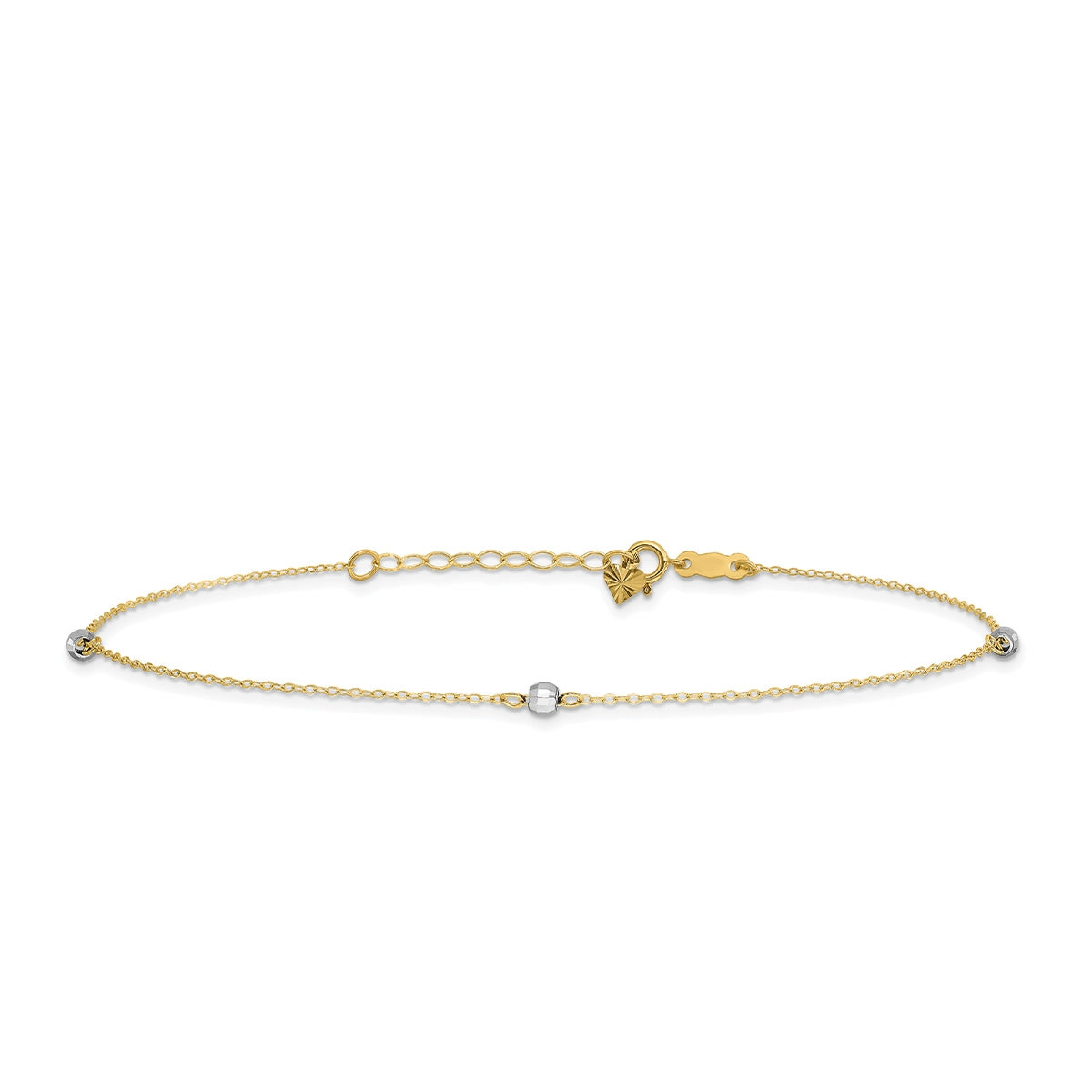 9-inch Adjustable Mirror Bead Ankle Bracelet in 14K Yellow & White Gold