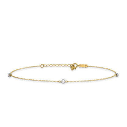 9-inch Adjustable Mirror Bead Ankle Bracelet in 14K Yellow & White Gold