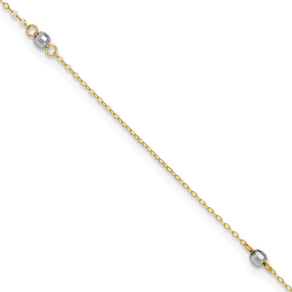 9-inch Adjustable Mirror Bead Ankle Bracelet in 14K Yellow & White Gold front view