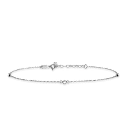 9-inch Adjustable Mirror Bead Ankle Bracelet in 14K White Gold