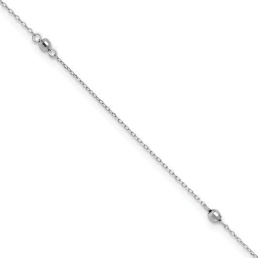 9-inch Adjustable Mirror Bead Ankle Bracelet in 14K White Gold front view
