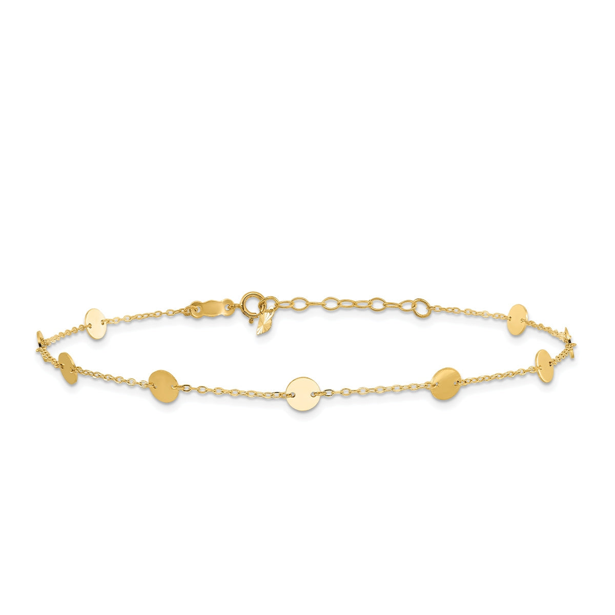 9-inch Adjustable Polished Disc Station Ankle Bracelet in 14K Yellow Gold