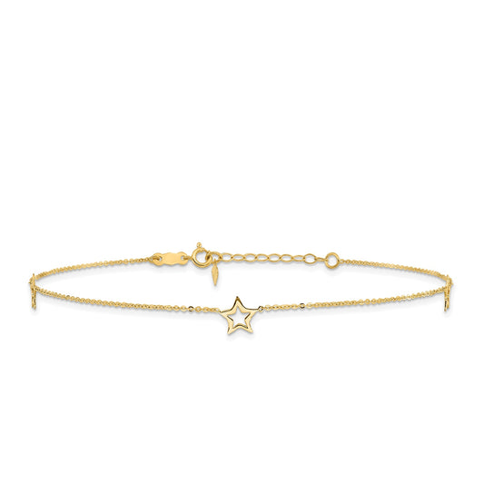 9-inch Adjustable Star Ankle Bracelet in 14K Yellow Gold