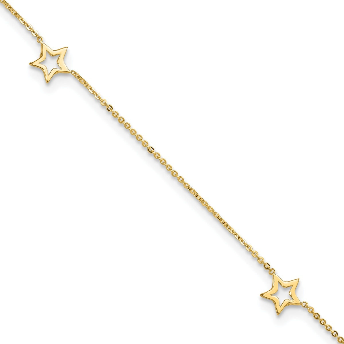 9-inch Adjustable Star Ankle Bracelet in 14K Yellow Gold front view