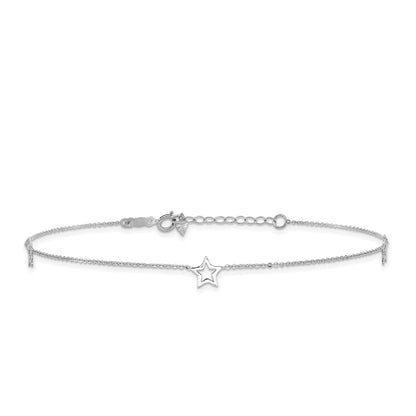 9-inch Adjustable Star Ankle Bracelet in 14K White Gold