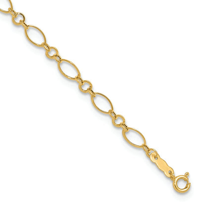 9-inch Oval Link Ankle Bracelet in 14K Yellow Gold front view