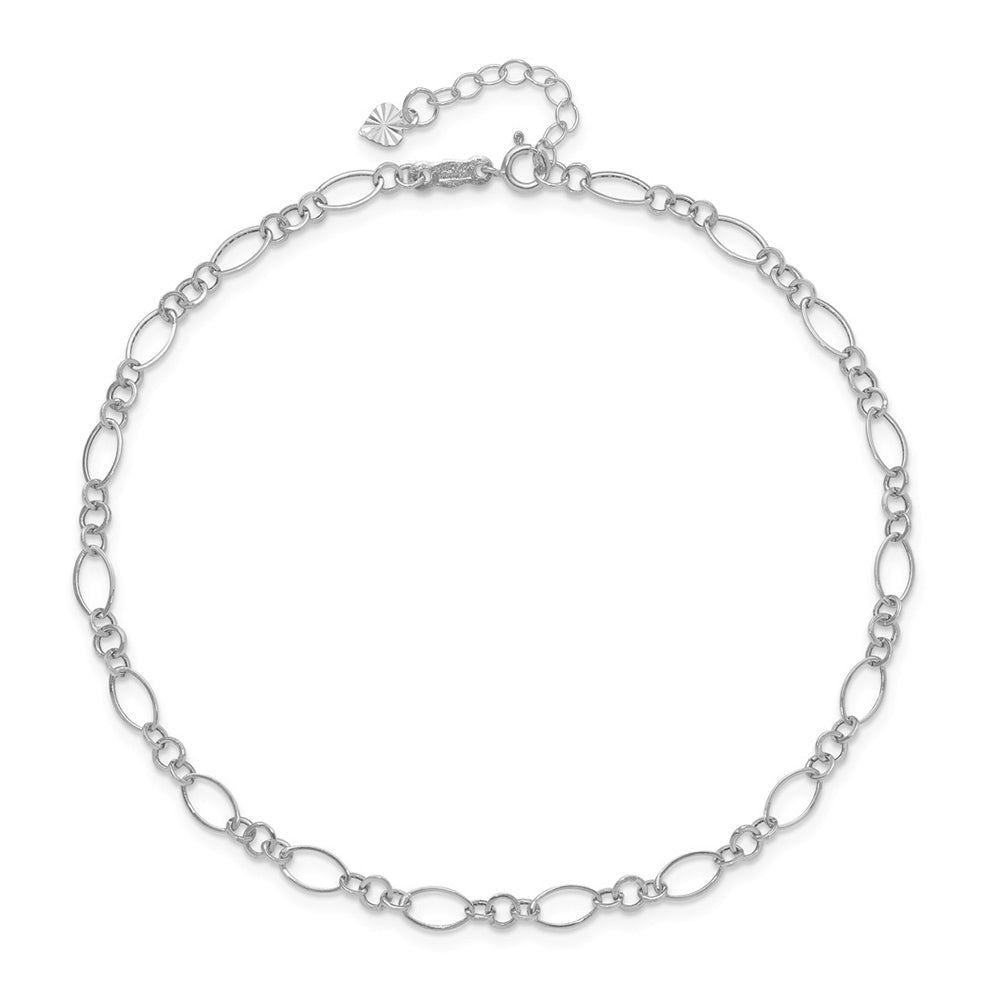 9-inch Oval Link Ankle Bracelet in 14K White Gold front view