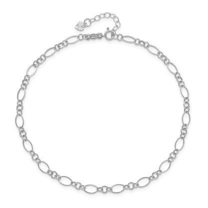 9-inch Oval Link Ankle Bracelet in 14K White Gold front view