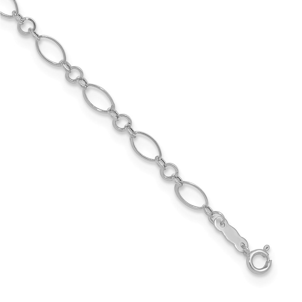 9-inch Oval Link Ankle Bracelet in 14K White Gold close-up detail