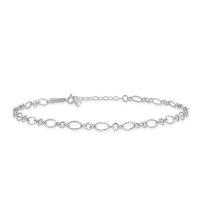 9-inch Oval Link Ankle Bracelet in 14K White Gold