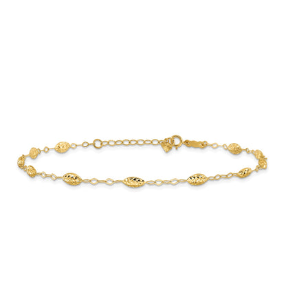 9-inch Adjustable Oval Bead Ankle Bracelet in 14K Yellow Gold