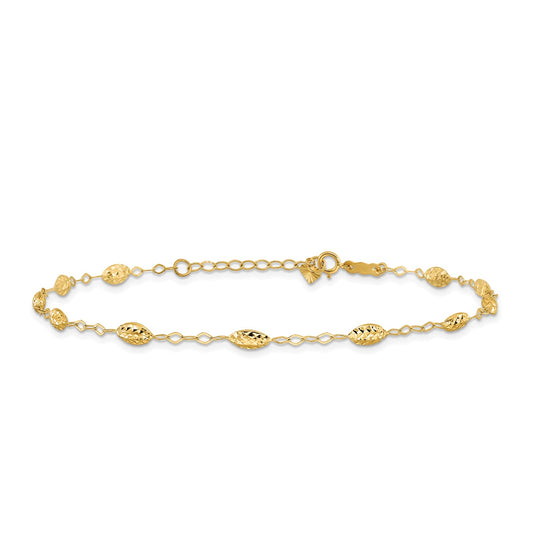 9-inch Adjustable Oval Bead Ankle Bracelet in 14K Yellow Gold