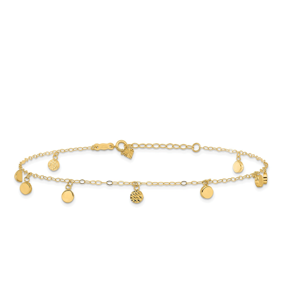9-inch Diamond Cut Disc Charm Ankle Bracelet in 14K Yellow Gold