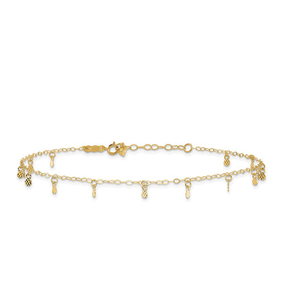 9-inch Adjustable Diamond Cut Dot Charm Ankle Bracelet in 14K Yellow Gold