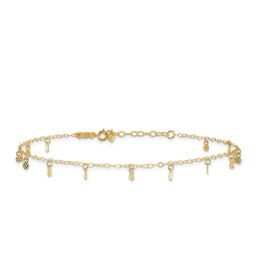 9-inch Adjustable Diamond Cut Dot Charm Ankle Bracelet in 14K Yellow Gold