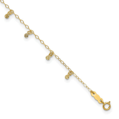 9-inch Adjustable Diamond Cut Dot Charm Ankle Bracelet in 14K Yellow Gold front view