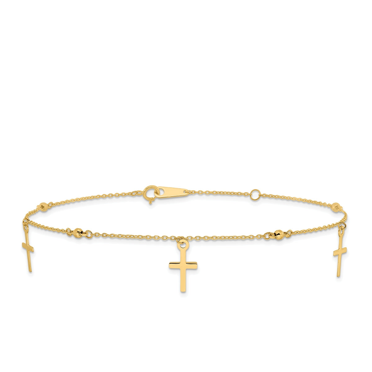 9-inch Adjustable Cross Charm Ankle Bracelet in 14K Yellow Gold