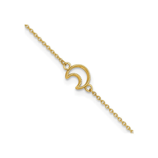 9-inch Adjustable Moon Ankle Bracelet in 14K Yellow Gold front view