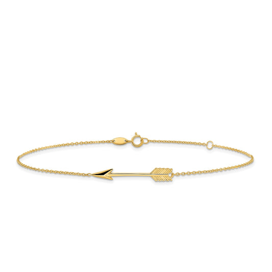9-inch Adjustable Arrow Ankle Bracelet in 14K Yellow Gold