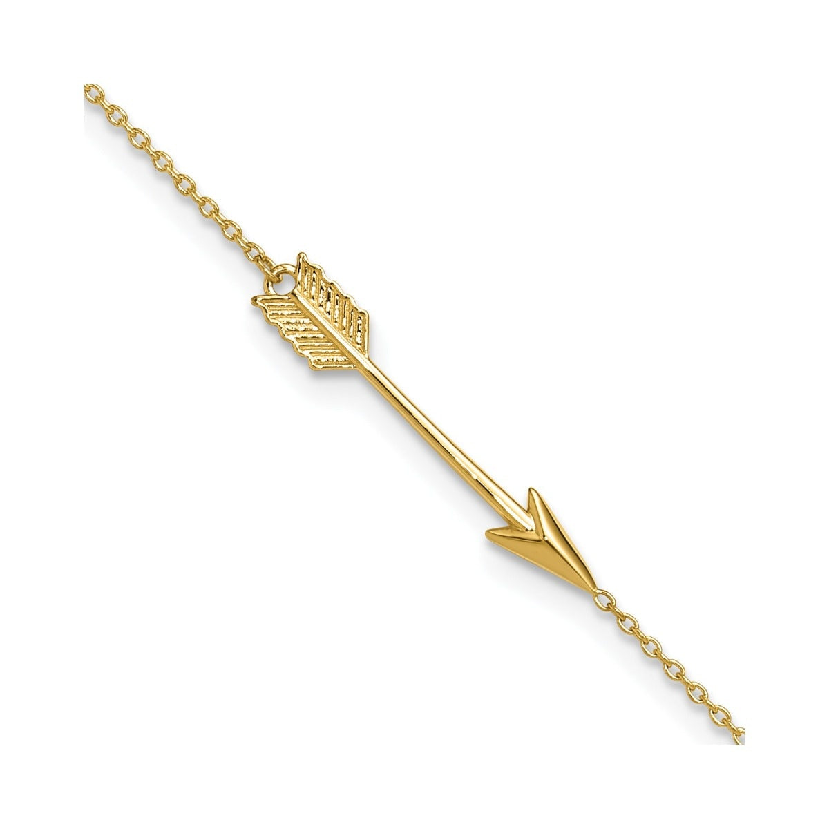 9-inch Adjustable Arrow Ankle Bracelet in 14K Yellow Gold front view
