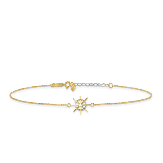 9-inch Adjustable Captain's Wheel Ankle Bracelet in 14K Yellow Gold