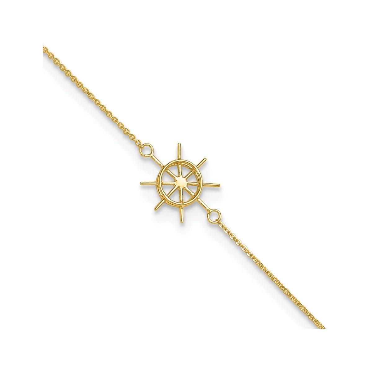 9-inch Adjustable Captain's Wheel Ankle Bracelet in 14K Yellow Gold front view