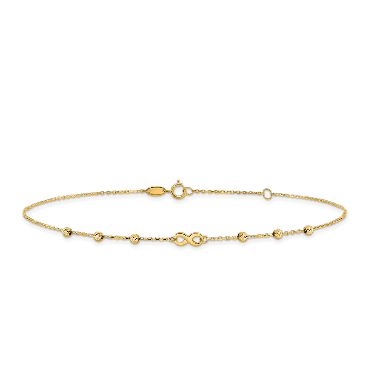 10-inch Adjustable Infinity & Diamond Cut Bead Ankle Bracelet in 10K Yellow Gold