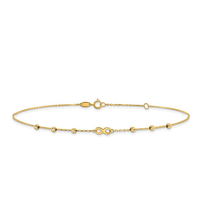 10-inch Adjustable Infinity & Diamond Cut Bead Ankle Bracelet in 10K Yellow Gold