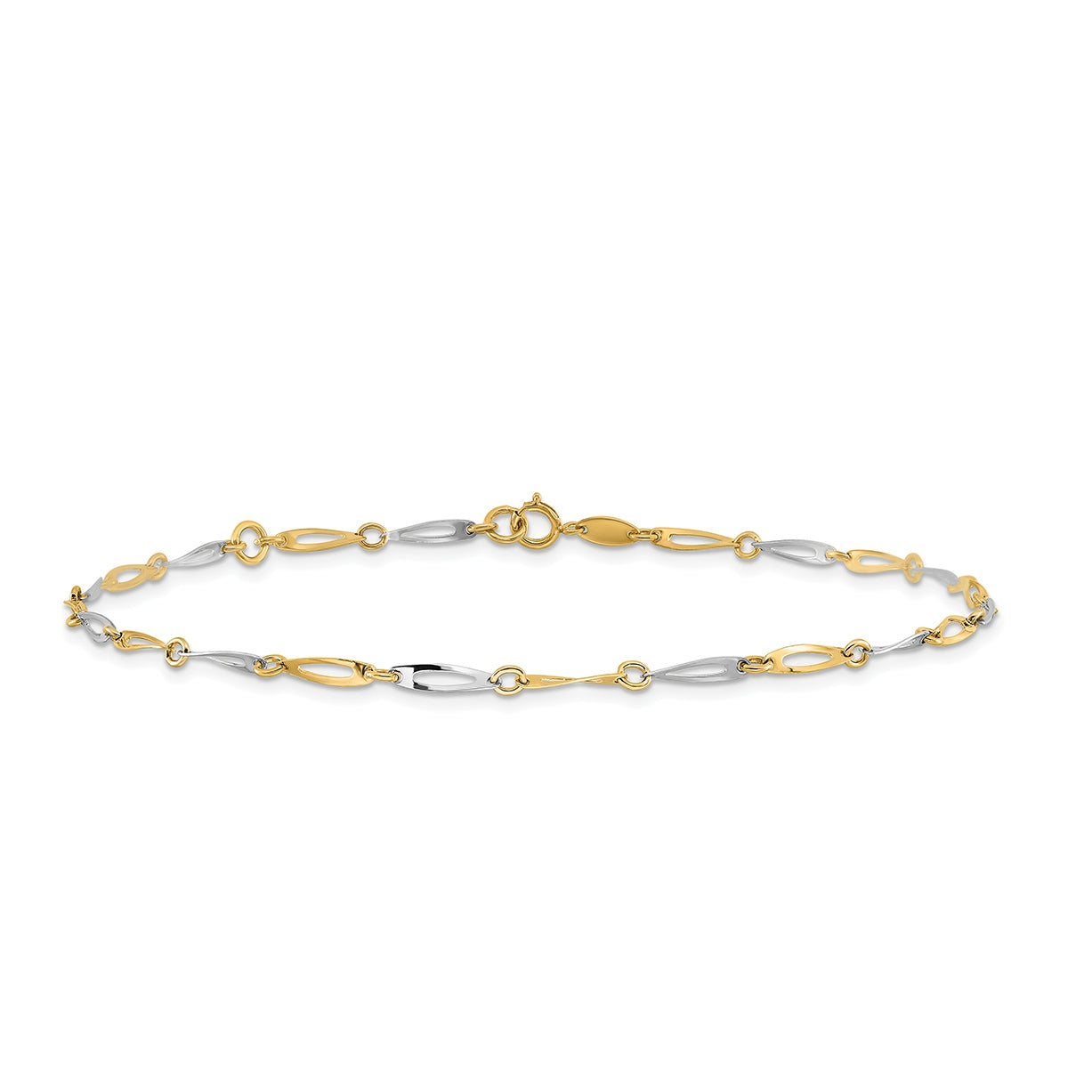9-inch Adjustable Twisted Oval Link Ankle Bracelet in 14K Yellow & White Gold