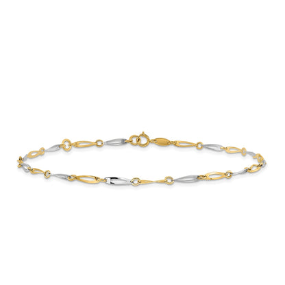 9-inch Adjustable Twisted Oval Link Ankle Bracelet in 14K Yellow & White Gold