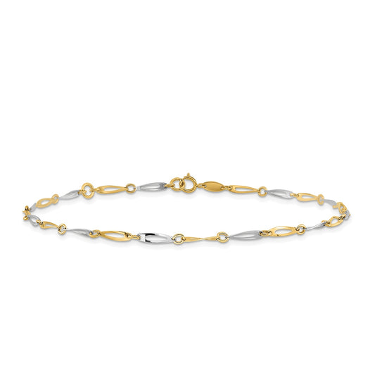 9-inch Adjustable Twisted Oval Link Ankle Bracelet in 14K Yellow & White Gold