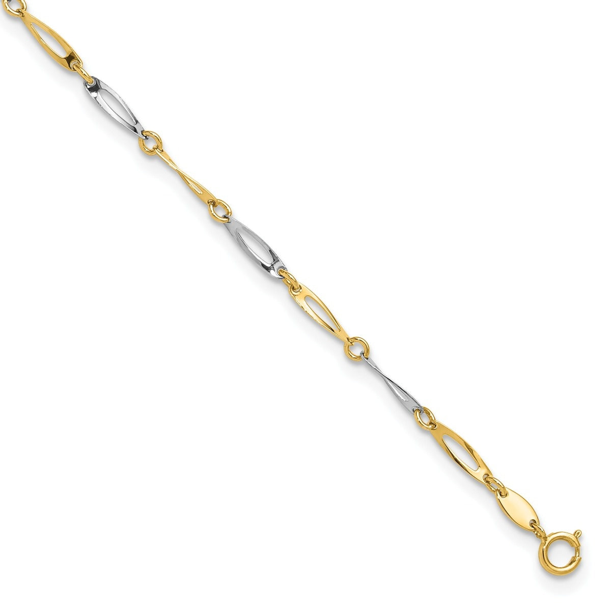 9-inch Adjustable Twisted Oval Link Ankle Bracelet in 14K Yellow & White Gold front view