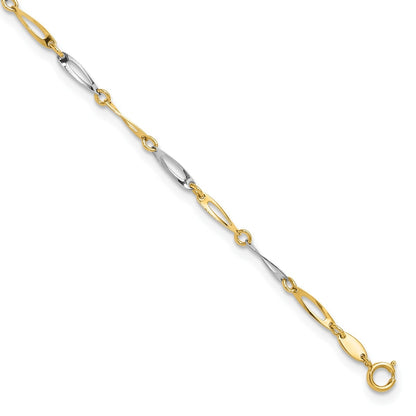 9-inch Adjustable Twisted Oval Link Ankle Bracelet in 14K Yellow & White Gold front view