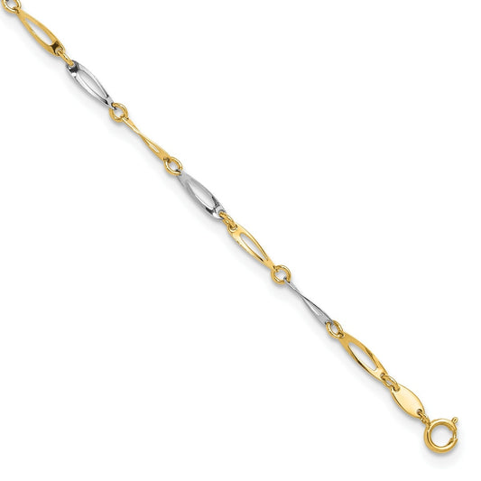 9-inch Adjustable Twisted Oval Link Ankle Bracelet in 14K Yellow & White Gold front view