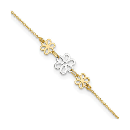 9-inch Adjustable Flower Ankle Bracelet in 14K Yellow & White Gold front view
