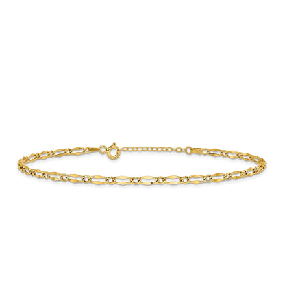 9-inch Adjustable Polished Link Ankle Bracelet in 14K Yellow Gold