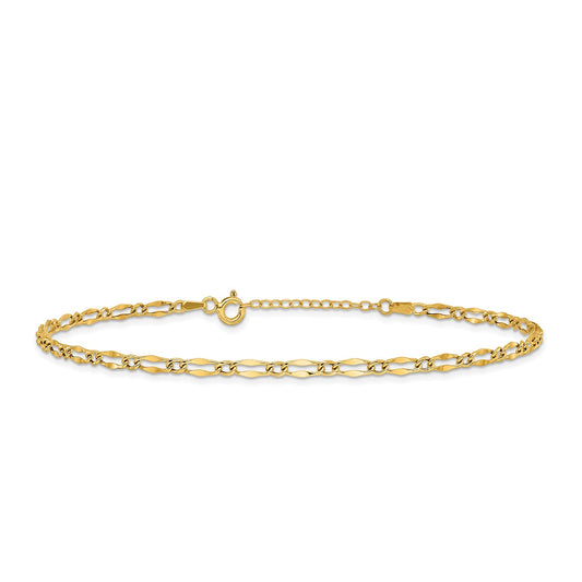 9-inch Adjustable Polished Link Ankle Bracelet in 14K Yellow Gold