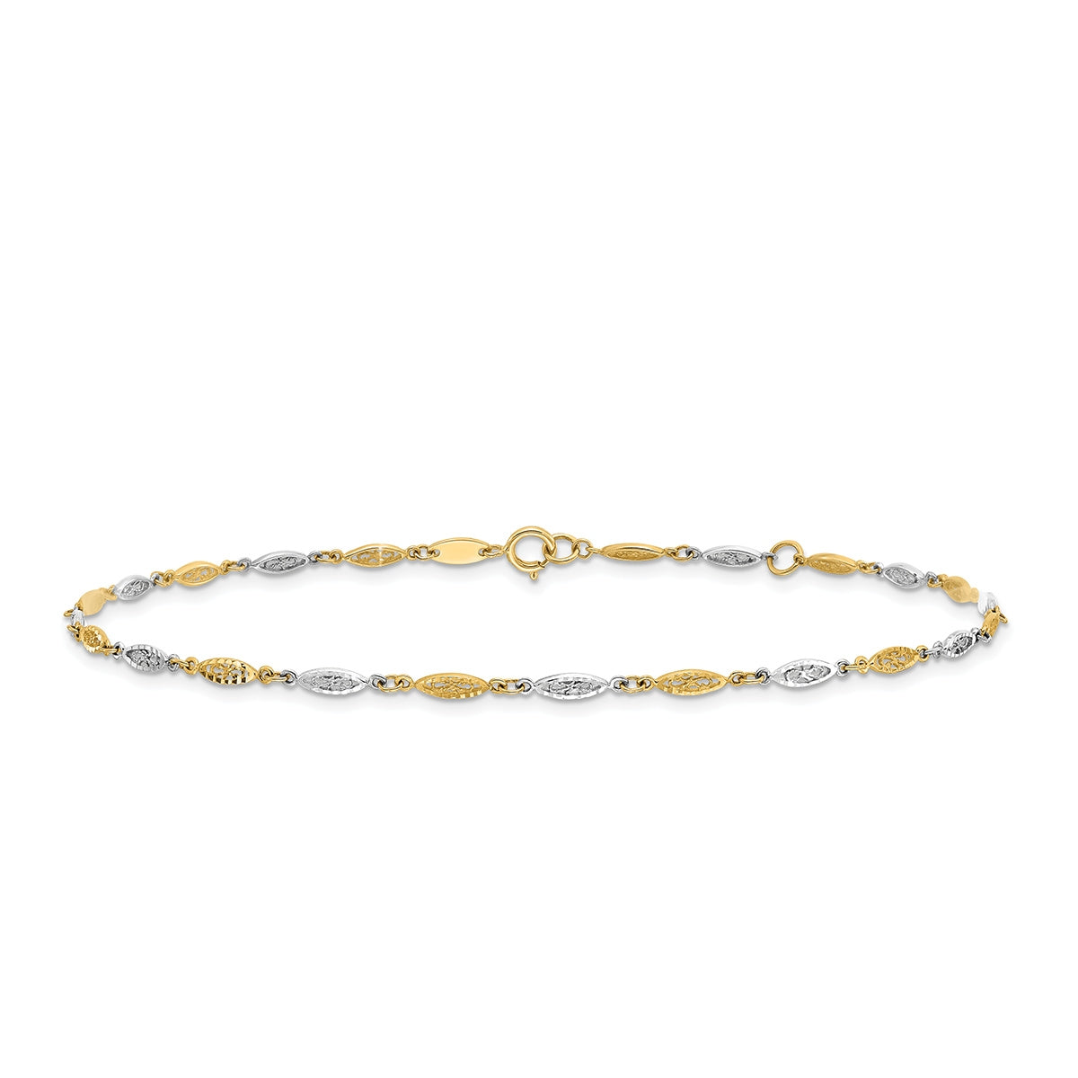 9-inch Adjustable Diamond Cut Infinity Link Ankle Bracelet in 14K Yellow & White Gold