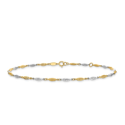 9-inch Adjustable Diamond Cut Infinity Link Ankle Bracelet in 14K Yellow & White Gold