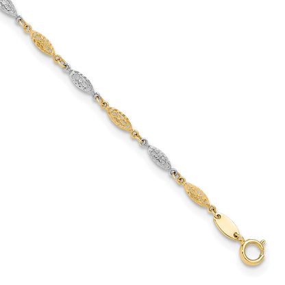 9-inch Adjustable Diamond Cut Infinity Link Ankle Bracelet in 14K Yellow & White Gold front view