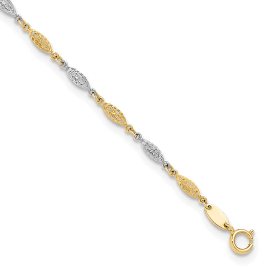 9-inch Adjustable Diamond Cut Infinity Link Ankle Bracelet in 14K Yellow & White Gold front view