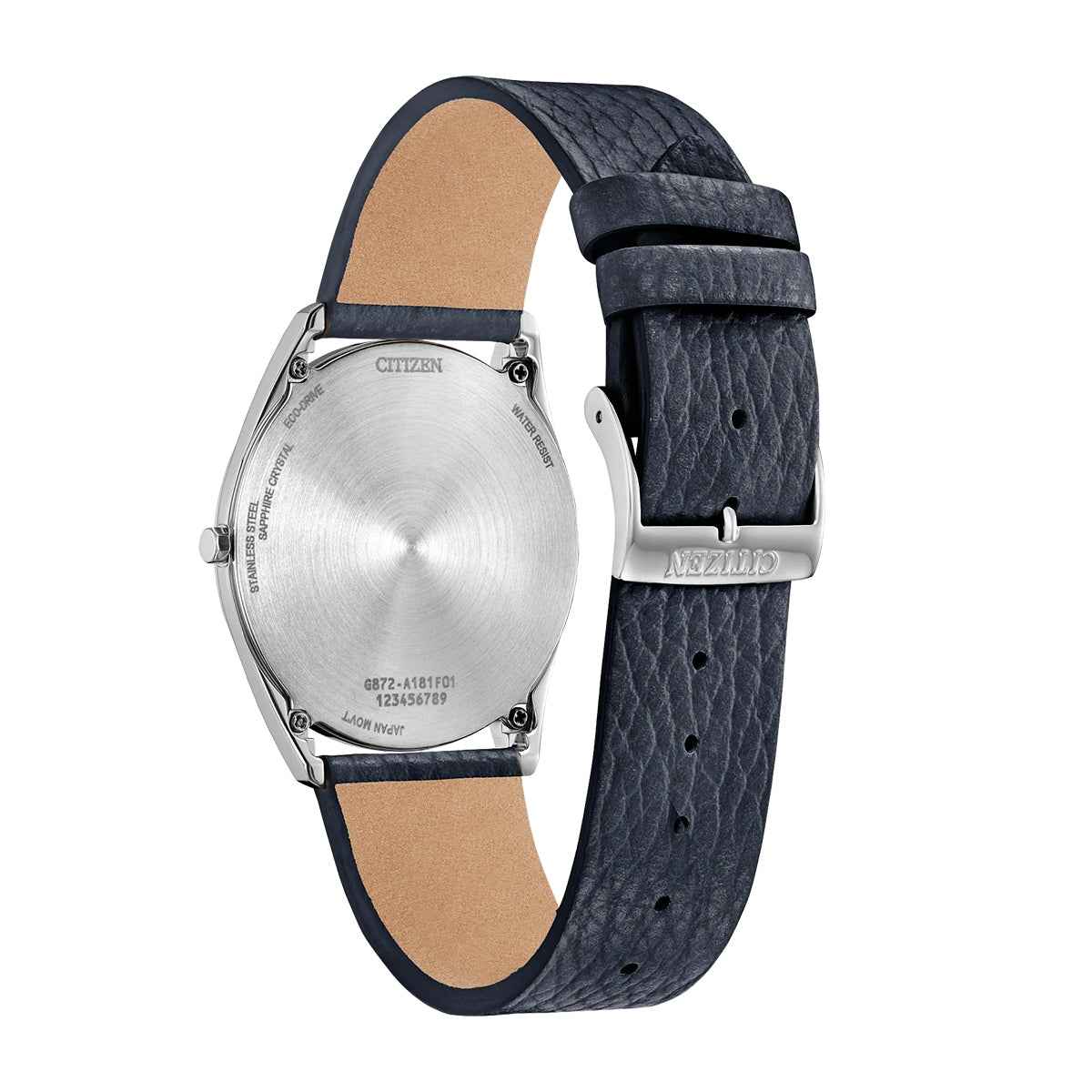 Citizen Men's Suratto Eco-Drive Rose Stainless Steel Watch with Blue Dial & Leather Strap front view