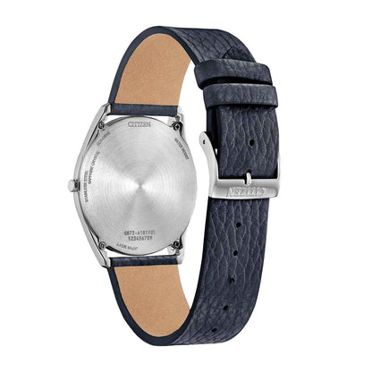 Citizen Men's Suratto Eco-Drive Rose Stainless Steel Watch with Blue Dial & Leather Strap front view