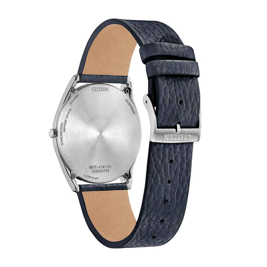 Citizen Men's Suratto Eco-Drive Rose Stainless Steel Watch with Blue Dial & Leather Strap front view