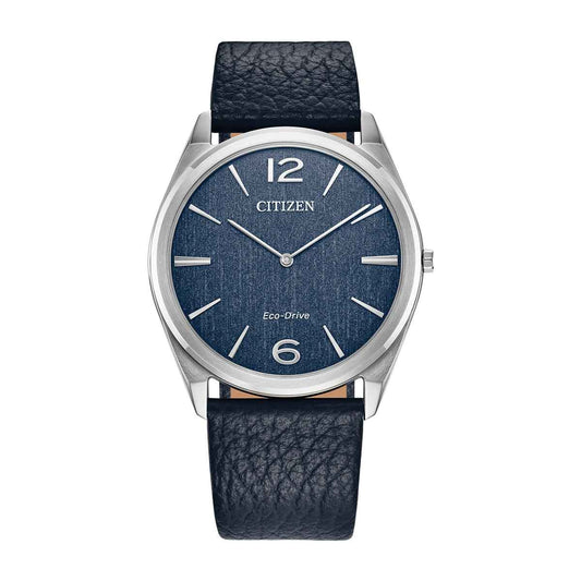 Citizen Men's Suratto Eco-Drive Rose Stainless Steel Watch with Blue Dial & Leather Strap