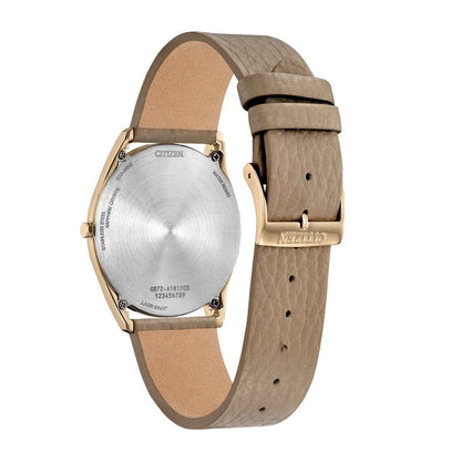 Citizen Men's Suratto Eco-Drive Rose Gold-Tone Stainless Steel Watch with Pink Dial & Leather Strap front view