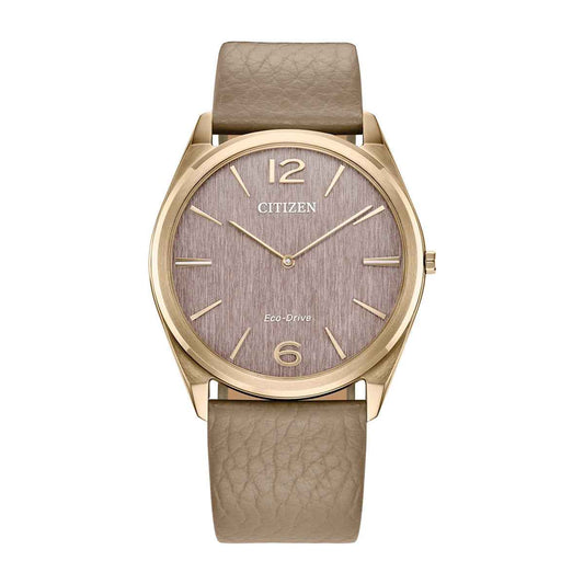 Citizen Men's Suratto Eco-Drive Rose Gold-Tone Stainless Steel Watch with Pink Dial & Leather Strap