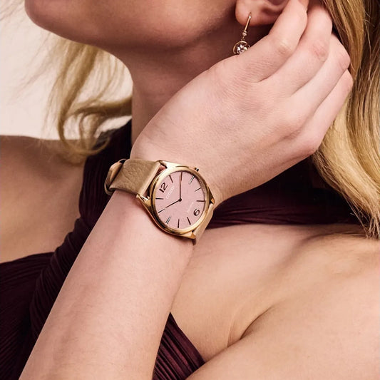 Citizen Men's Suratto Eco-Drive Rose Gold-Tone Stainless Steel Watch with Pink Dial & Leather Strap close-up detail