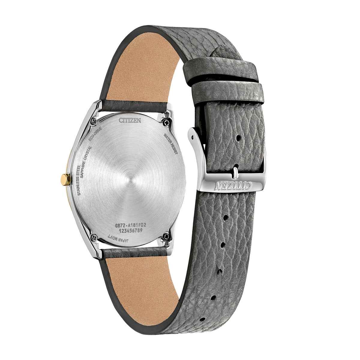 Citizen Men's Suratto Eco-Drive Two-Tone Stainless Steel Watch with Gray Dial & Leather Strap front view