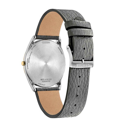 Citizen Men's Suratto Eco-Drive Two-Tone Stainless Steel Watch with Gray Dial & Leather Strap front view